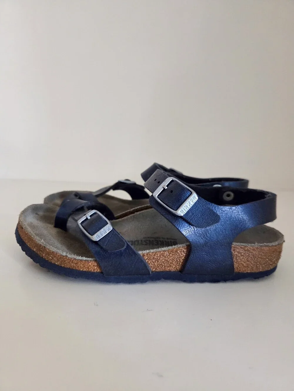 Birkenstock Kids Taurmina Navy Leather Strap Sandals Size 2Y